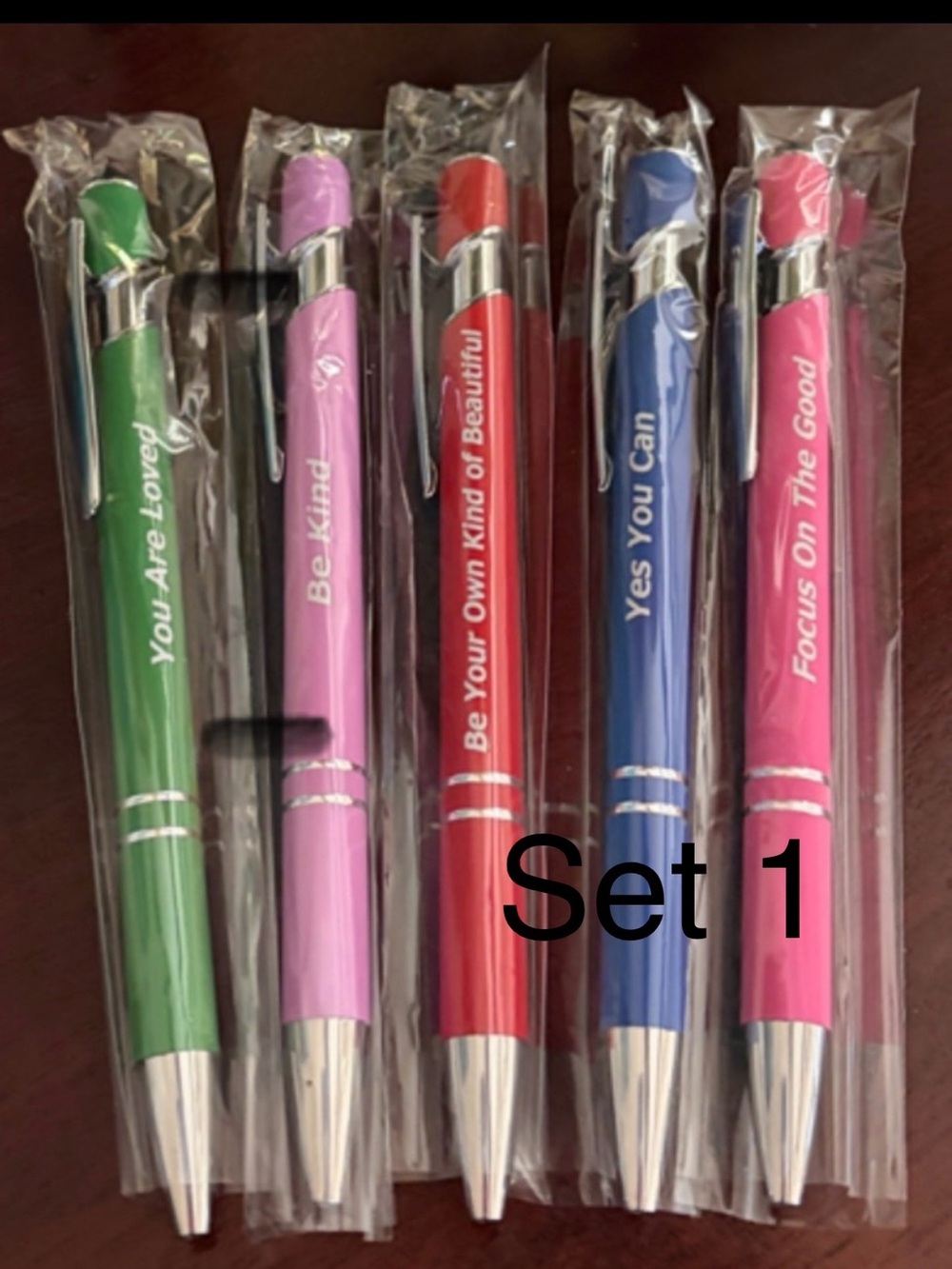 New inspirational 5 pen set with stylus and pouches choose one set